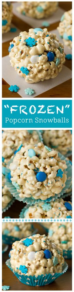 an image of frozen popcorn snowballs with blue and white sprinkles on them