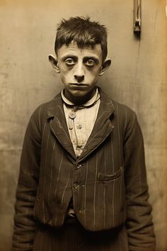 an old photo of a man in a suit and tie with his face painted like a demon