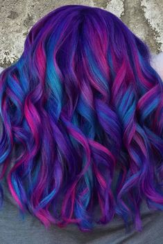 Red Hair Streaks, Pastel Green Hair, Blue And Red Hair, Galaxy Hair Color, Funky Hair Colors, Blue Purple Hair, Purple Hair Highlights, Vivid Hair