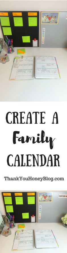 a family calendar is shown with the words, create a family calendar on it's side