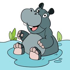 a cartoon hippo is sitting in the water