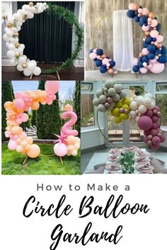 how to make a circle balloon garland for an outdoor party or baby shower with balloons and streamers