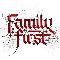 the word family trust written in red ink on a white background with splatters