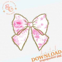 an image of a pink bow with flowers on it