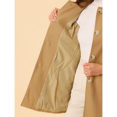 A classic trench coat makes for the perfect layering piece. Single-breasted design and a soft silhouette update this trench into a must-have. Featuring a notched collar and long sleeves, it is easy to wear. A chic cut for a simple and sophisticated coat makes an outfit and saves a little bit of flare for the soft fabric. A single-breasted placket streamlines the silhouette of a classic overcoat, finished here with notch lapels and patched pockets. This elegant classic coat is cut in a warming fa Long Pea Coat With Hidden Button Closure, Khaki Single-breasted Long Pea Coat, Single Breasted Long Khaki Pea Coat, Long Coat With Hidden Button Closure, Beige Long Coat With Button Closure, Khaki Gabardine Outerwear With Button Closure, Winter Gabardine Button-up Outerwear, Long Coat With Snap Buttons, Khaki Long Coat With Buttons