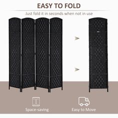 the four - panel room divider is shown with instructions for how to use it