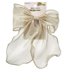 Scunci 1-PK SHEER BOW BARRETTE CHAMPAIGNE Size: one size.  Color: Beige.  Gender: female.  Age Group: adult. Elegant White Bow With Butterfly Knot, Chic White Satin Bow, Elegant White Ribbon Bow, Elegant Cream Bow With Ribbon Detail, Elegant Cream Satin Bow, Cloth Bags, Women's Accessories, Bag Accessories, Bag Lady