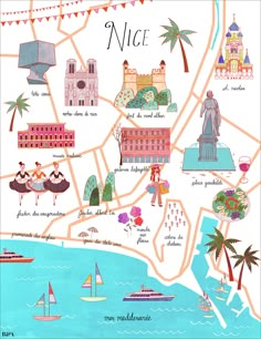 an illustrated map of nice new york, with the city's landmarks and attractions