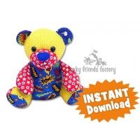 a teddy bear made out of knitted material with an instant applique