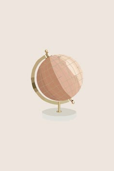 a pink and gold globe on a stand