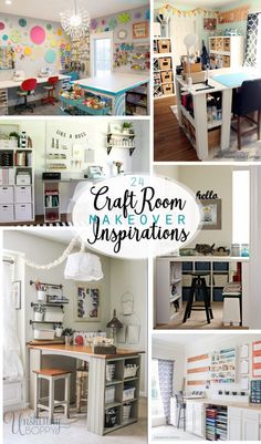 several pictures of different rooms with the words craft room makeover inspirations on them