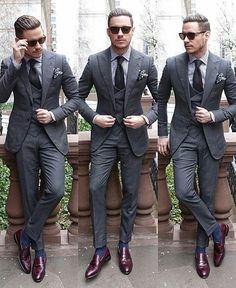 Discover the details that make the difference of the best street style, unique people with a lot of style Wedding Suits Men Grey, Suits And Ties, Gray Groomsmen Suits, Terno Slim Fit, Best Suits For Men, Men Suits Wedding, Men In Suits, Groomsmen Grey, Grey Suit Wedding