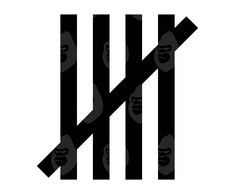 the letter n is made up of black and white stripes with faces drawn on them