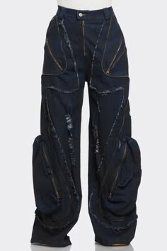 Urban Nomad Distressed Cargo Jeans | ESTIMATED SHIPPING DATE (05/16/2024) - ATHINA Streetwear Wardrobe, Jeans Unique, Streetwear Designs, Jeans Cargo, Fashion Statements, Casual Outerwear, Classy Casual, Denim Details, Cargo Jeans