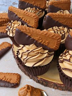 chocolate cupcakes with peanut butter frosting on top