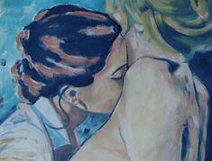 a painting of a couple kissing each other