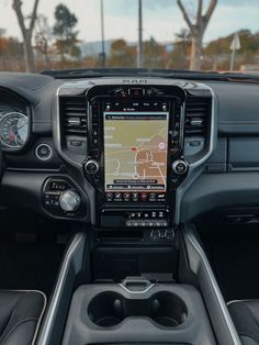 the interior of a vehicle with gps and navigation