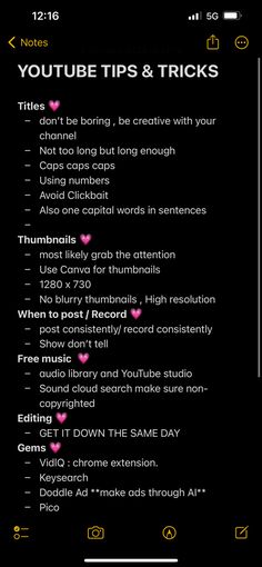 Notes based on tips and tricks for YouTube How To Make A Yt Channel, Creating A Youtube Channel Tips, Things To Post On Youtube Channel, How To Start A Gaming Youtube Channel, Aesthetic Youtube Channel Ideas, How To Grow Your Yt Channel, Ideas For First Youtube Video, How To Start A Successful Youtube Channel, How To Youtube Channel Tips