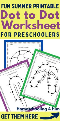 the printable dot to dot worksheet for preschoolers is shown in three different colors