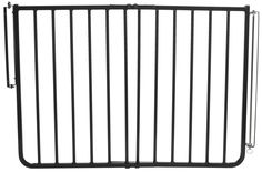 a black metal gate with bars on the top and bottom, which are not open