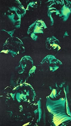 an advertisement for the rolling stones'album, in black and green with images of young men