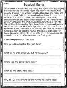 the baseball game worksheet for kids to help them learn how to read it