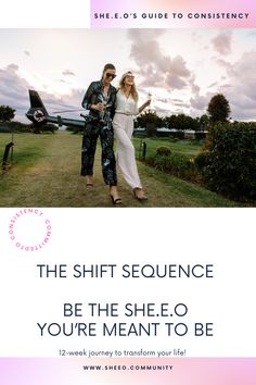 a man and woman standing next to each other with the words, the shift sequence be the she so you're meant to be