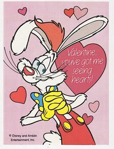 a valentine card with an image of a rabbit holding a heart and the words, valentine you've got me seeing hearts