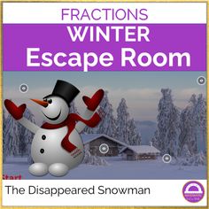 an animated snowman with the words winter escape room