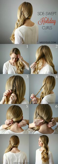 Curls Tutorial, Side Curls, Side Swept Curls, Curl Tutorial, Haircut Styles For Women, Short Haircut Styles, Curled Hairstyles