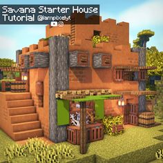 an image of a house in minecraft with steps up to the roof and windows