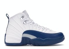 Check out the Jordan 12 Retro French Blue (2016) (GS) available on @StockX Blue And White Jordans, Jordan 12s, Navy Blue Sneakers, Jordan 1 Sneakers, Jordan 1 Shoes, K Board, Authentic Jordans, Blue Jordans, White Jordans