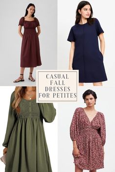 Fall Outfit Aesthetic: Casual and classy dress options for petites - Looking for great fall casual dresses? Here, you'll find the best casual fall dresses from top stores like Madewell, Bloomingdale's, Anthropologie, & more. With the latest cute fall fits and fall 2024 fashion trends, these petite friendly dresses will elevate your daily style with ease. With a range of midi dress options suitable for petites, you'll be ready to dress to impress in fall and autumn this year! Follow for more style tips, including the best petite styles, simple beauty recommendations, and feminine style finds! Fall Dress Casual