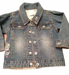 WONDER KIDS girls denim jacket 18 months Floral embroidery detail on right side of jacket, and left cuff.  Snap front 2 chest pockets Excellent condition from my smoke free home. Denim Jacket Embroidery, Jean Jacket For Girls, Girls Denim Jacket, Girls Denim, Embroidery Details, Denim Vest, Baby Month By Month, Right Side, Floral Embroidery