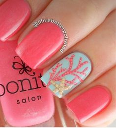 Beach Nails Vacation Ocean, Spring Nails Coral, Bright Spring Nails, Beach Nails Vacation, Nail Designs Summer Beach, Disney Nail Decals, Toenail Art Designs, Nails Coral, Nails Vacation