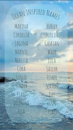 the ocean inspired names are shown in this poster