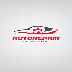 the logo for auto repair company is red and black, with an image of a car on