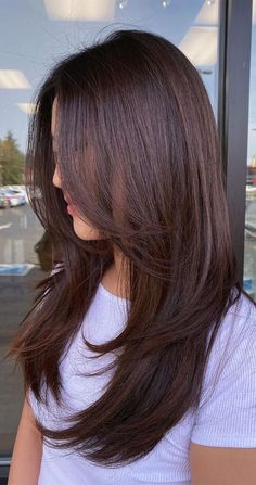 Layered Hair Medium Front View, Butterfly Layers Straight Hair, Butterfly Layers Hair Long Straight, Butterfly Haircut Straight Hair Medium, Haircut Butterfly Layers, U Cut With Long Layers, Butterfly Haircut Long Layers, Layered U Shaped Haircut, Triangle Layers Haircut