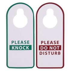 two door hangers that say please knock and do not disturb