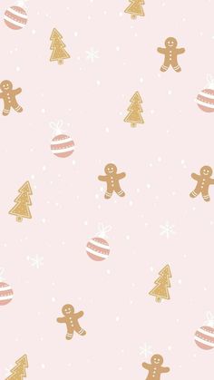 a pink and gold christmas wallpaper with gingerbreads