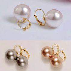 Fancy pearl drop earrings. white, gray, pink, red and more candy colors to choose from. Here to get it https://www.hugetomato.com/products/big-white-round-pearl-dangle-earrings-for-women-16mm Big Pearl Earrings, Handmade Pearl Jewelry, Round Pearl Earrings, Pearl Dangle Earrings