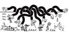 an abstract drawing with black and white lines on the bottom half of it, depicting people in