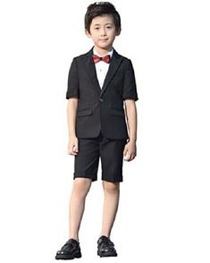 NEW Iyan Boys Short Suit 5 Piece Slim Fit Suit for Boys Black  Size 120/5T NEW IN BAG NO RETURNS ACCEPTED - PRICED TO SELL QUICKLY Includes Matching Jacket,Pants,Vest,Bowtie And A Classic Dress Shirt Healthy Environmental Protection Fabric Is A Good Fabric .Suit Jacket Made With The Finest High Quality T/R Blend .Anti-wrinkle, No-iron, Non Fade, Texture, Breathable, Soft And Comfortable. The Slim Collar Shirt Is Made With A Cotton Polyester Blend (65% Polyester 35% Cotton). Feel free to contact Classic Black Sets For Spring, Classic Black Spring Sets, Black Summer Formal Set, Suit For Boys, Men Loafers, Slim Fit Suit, Short Suit, Classic Dress