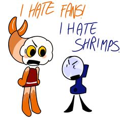 i hate fans, i hate shrimps cartoon character with an alarm clock in his hand