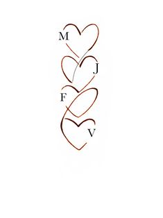 two hearts with the letter m and j on them are shown in this tattoo design