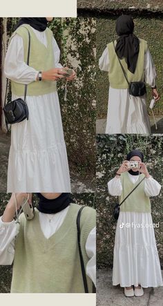 Hijabi Sweater Vest Outfit, Blouse Outfit Ideas Hijab, Plus Size Aesthetic Faceless, Outfit Rok, Stylish Outfits Casual