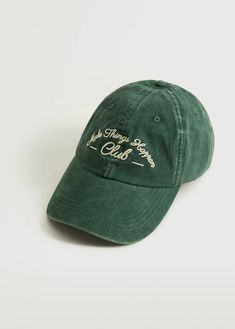 Embroidered cotton cap - Woman | Mango Indonesia Cute Caps, Vintage Baseball Caps, Green Cap, Summer Cap, Cap Designs, Vintage Cap, Embroidered Caps, 자수 디자인, Womens Baseball Cap