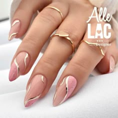 Pink Gold Nails, Semi Permanente, Glitter Gel Nails, Gold Nail, Classic Nails, Cute Gel Nails, Pink Acrylic Nails, Elegant Nails