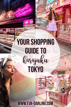 a woman standing in front of a store with the words your shopping guide to haryuk