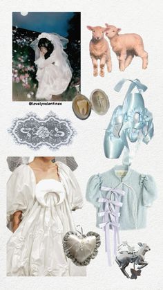 a collage of wedding items including a bride's dress, veil and shoes